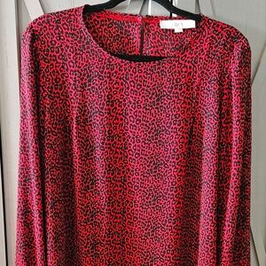 LOFT Women's Vibrant Red Animal Print Blouse Large
